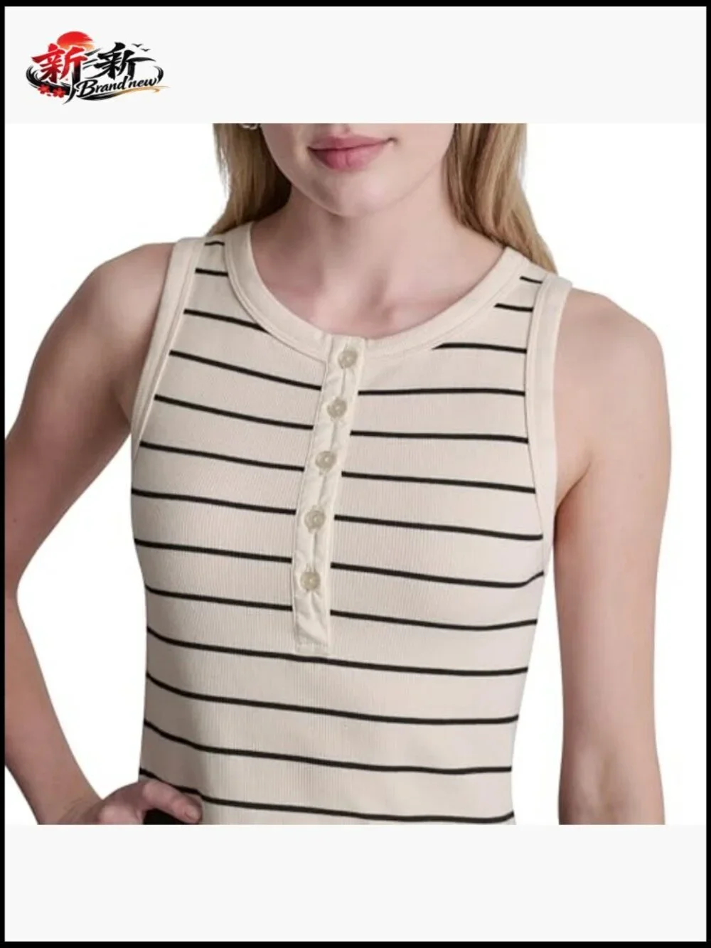 Striped Cotton Poplin Maxi Dress with Rib Henley Top